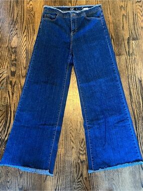Just Black Women's Dark Blue Wide-Leg Jeans with Frayed Hem